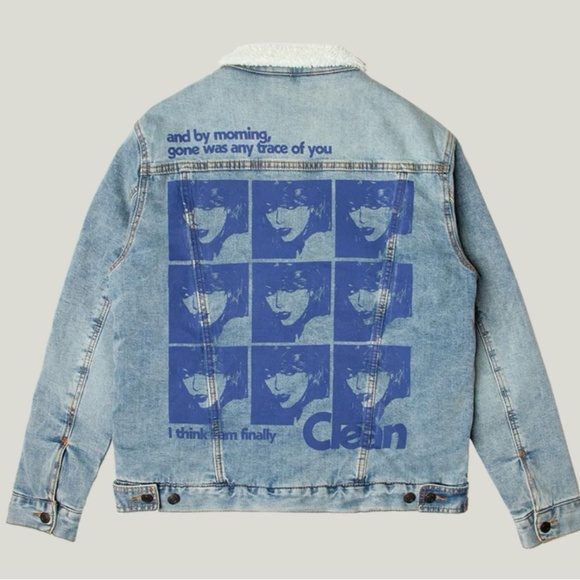 Taylor Swift Jacket Denim Coat Sherpa Lined Taylor Swift I Am Finally Clean Sz L - Picture 1 of 15